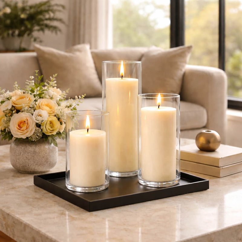 Richland Pillar Candles & Cylinder Vases Set of 12 - Ivory - thumbnail number 3