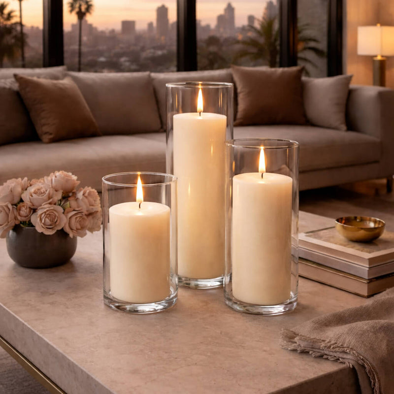 Richland Pillar Candle 3" & Eastland Cylinder Holder 6" Set of 12 - Ivory - thumbnail number 7