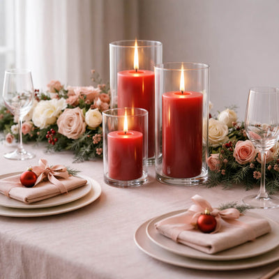 Richland Pillar Candles & Cylinder Vases Set of 3 - Red - thumbnail number 3