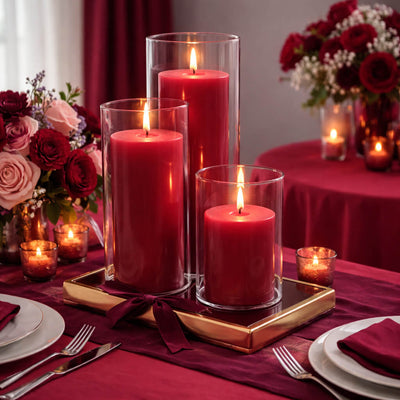 Richland Pillar Candles & Cylinder Vases Set of 3 - Red - thumbnail number 5