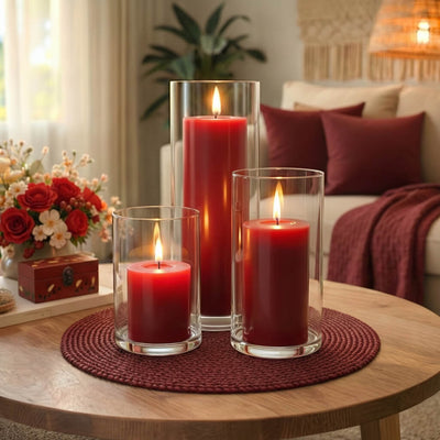 Richland Pillar Candle 3" & Eastland Cylinder Holder 6" Set of 12 - Red - thumbnail number 7