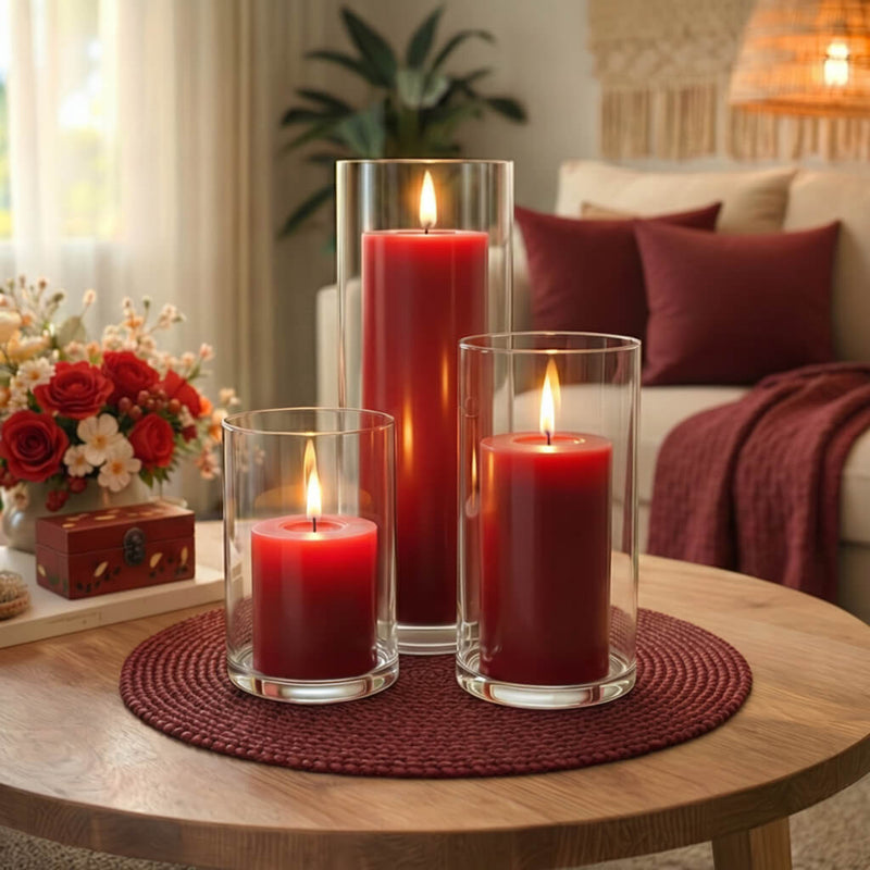 Richland Pillar Candle 3" & Eastland Cylinder Holder 6" Set of 12 - Red - thumbnail number 7