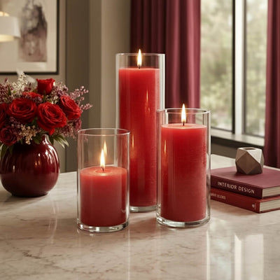 Richland Pillar Candles & Cylinder Vases Set of 3 - Red - thumbnail number 4