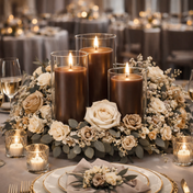 Richland Pillar Candles & Eastland Cylinder Holders Set of 4 - Brown - thumbnail number 3