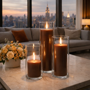 Richland Pillar Candles & Cylinder Vases Set of 12 - Brown - thumbnail number 3