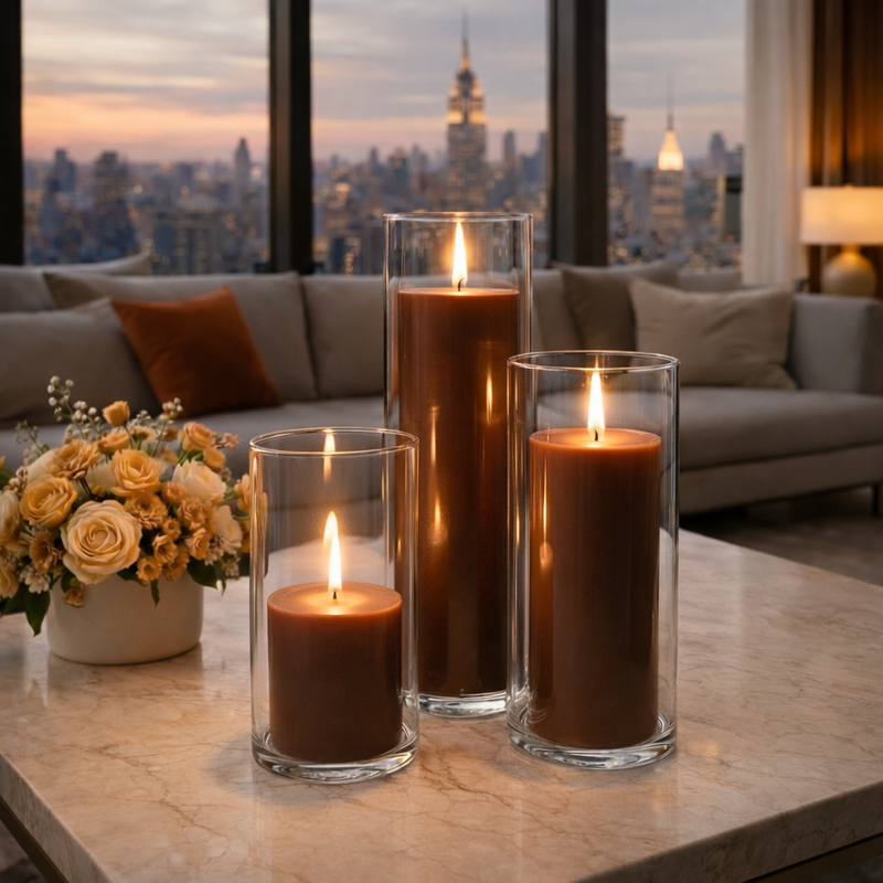 Richland Pillar Candles & Cylinder Vases Set of 12 - Brown - thumbnail number 3