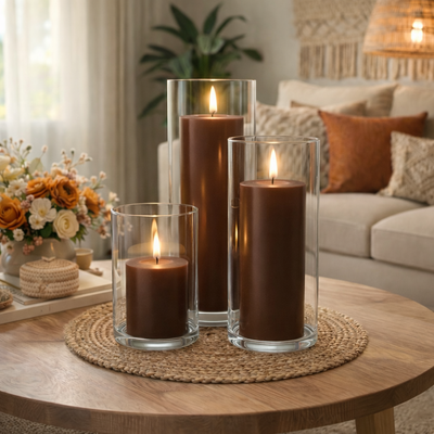 Richland Pillar Candles & Cylinder Vases Set of 12 - Brown - thumbnail number 4