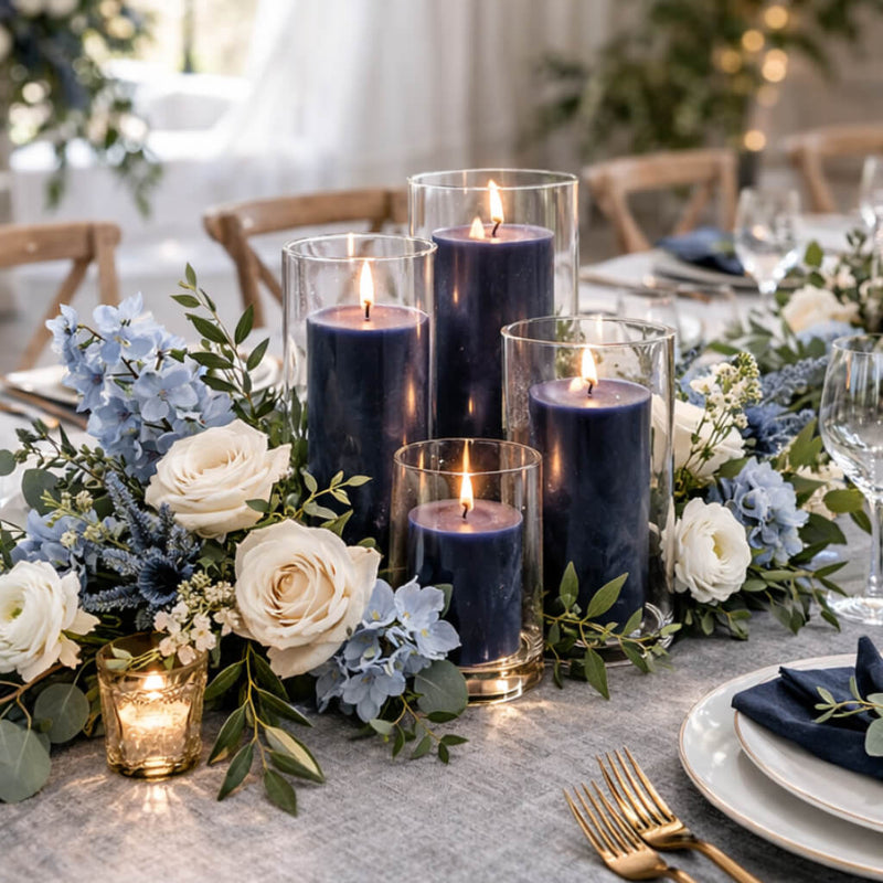 Richland Pillar Candles & Eastland Cylinder Holders Set of 4 - Navy Blue - thumbnail number 3