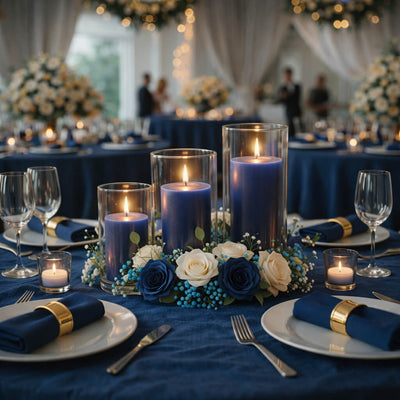 Richland Pillar Candle 3" & Eastland Cylinder Holder 6" Set of 12 - Navy Blue - thumbnail number 4