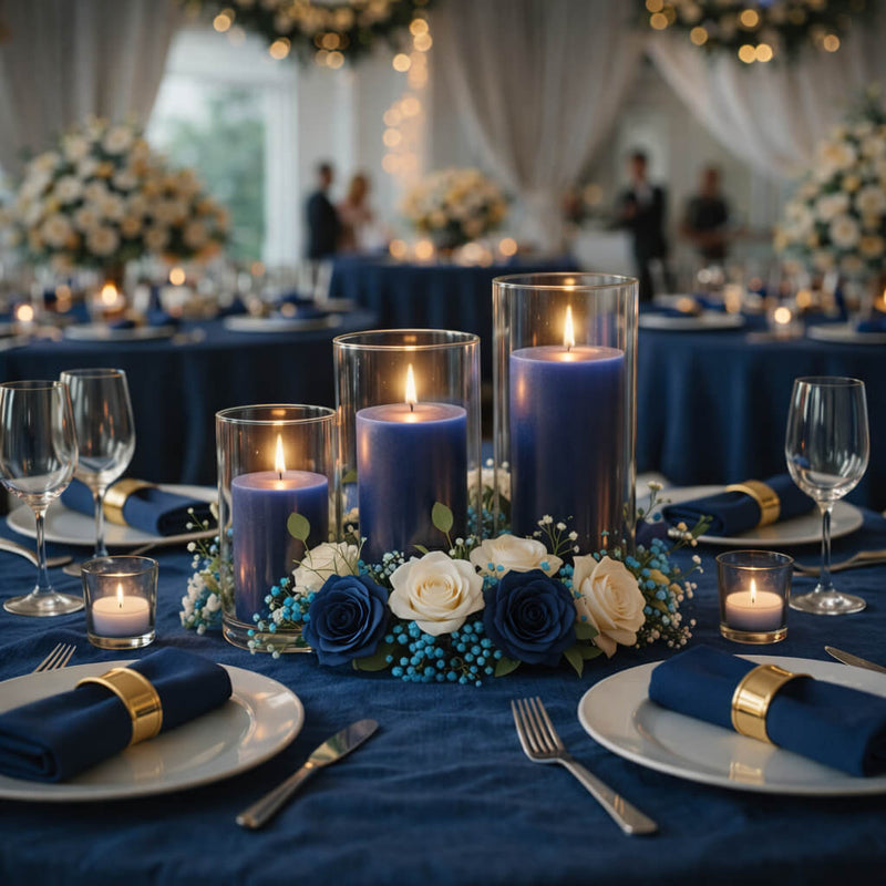 Richland Pillar Candle 3" & Eastland Cylinder Holder 6" Set of 12 - Navy Blue - thumbnail number 4