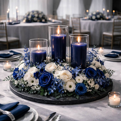 Richland Pillar Candles & Cylinder Vases Set of 12 - Navy Blue - thumbnail number 5