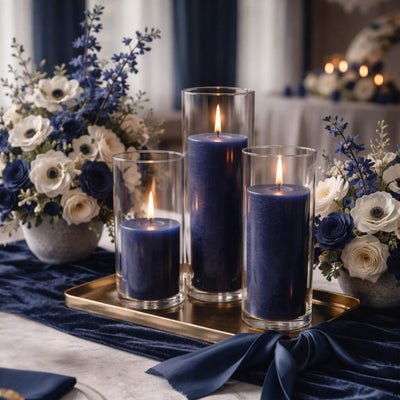 Richland Pillar Candles & Cylinder Vases Set of 12 - Navy Blue - thumbnail number 4