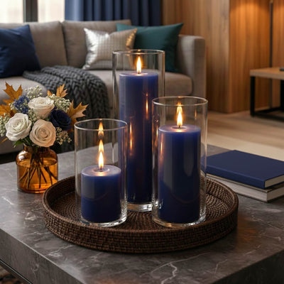 Richland Pillar Candles & Cylinder Vases Set of 12 - Navy Blue - thumbnail number 6