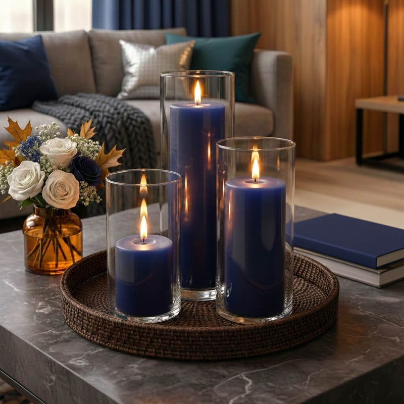 Richland Pillar Candles & Cylinder Vases Set of 3 - Navy Blue - thumbnail number 5