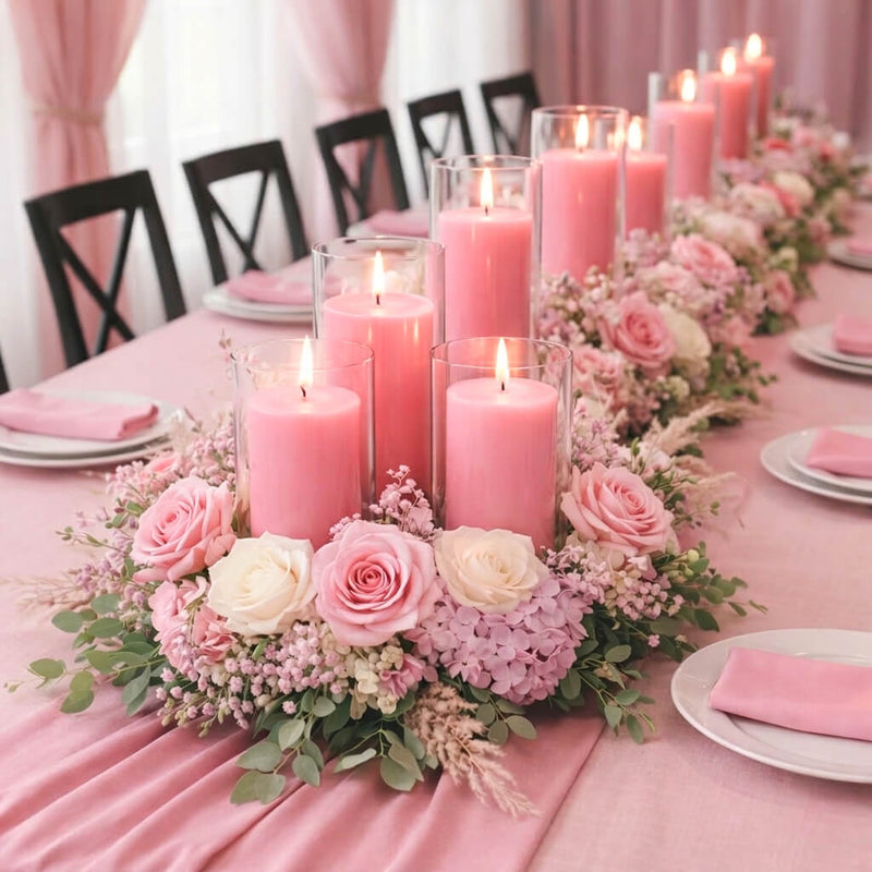 Richland Pillar Candle 9" & Eastland Cylinder Holder 10.5" Set of 12 - Pink - thumbnail number 3