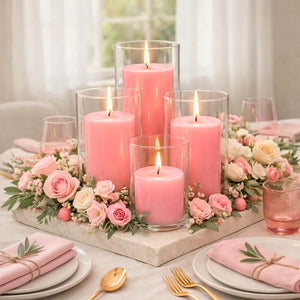Richland Pillar Candle 9" & Eastland Cylinder Holder 10.5" Set of 12 (Choose your Color)