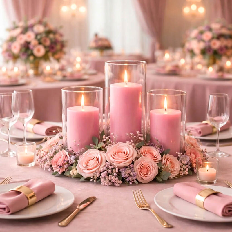 Richland Pillar Candles & Cylinder Vases Set of 3 - Pink - thumbnail number 5