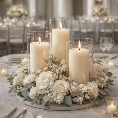 Richland Slim Pillar Candles & Cylinder Vases Set of 8 - Light Ivory - thumbnail number 4