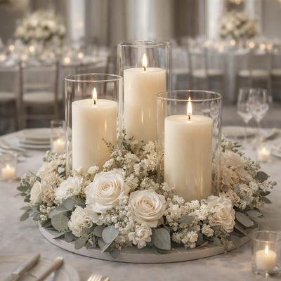 Richland Pillar Candles & Cylinder Vases Set of 3 - Light Ivory - thumbnail number 5