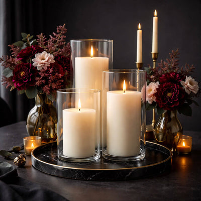 Richland Pillar Candles & Cylinder Vases Set of 3 - Light Ivory - thumbnail number 4