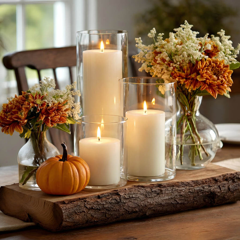 Richland Pillar Candles & Cylinder Vases Set of 3 - Light Ivory - thumbnail number 3