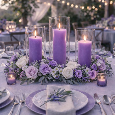 Richland Pillar Candles & Cylinder Vases Set of 3 - Lavender - thumbnail number 6