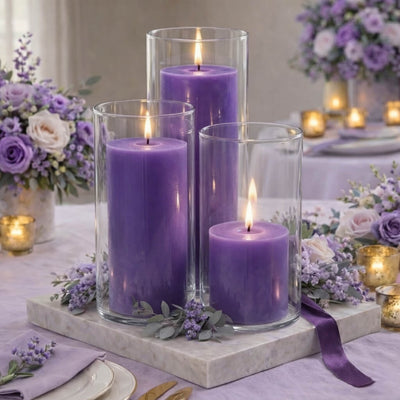 Richland Pillar Candles & Cylinder Vases Set of 12 - Lavender - thumbnail number 4