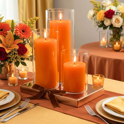 Richland Pillar Candles & Cylinder Vases Set of 12 - Orange - thumbnail number 5