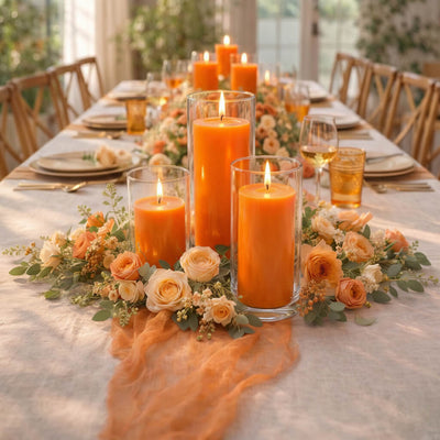 Richland Pillar Candles & Cylinder Vases Set of 12 - Orange - thumbnail number 4