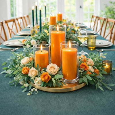 Richland Pillar Candle 6" & Eastland Cylinder Holder 7.5" inch Set of 12 - Orange - thumbnail number 4
