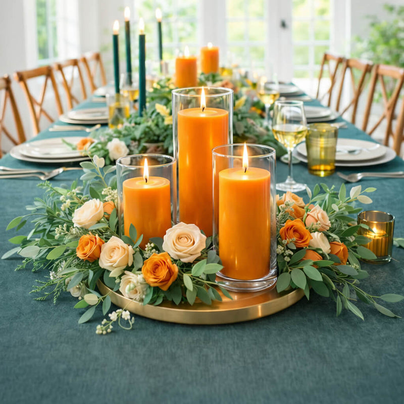 Richland Pillar Candle 6" & Eastland Cylinder Holder 7.5" inch Set of 12 - Orange - thumbnail number 4