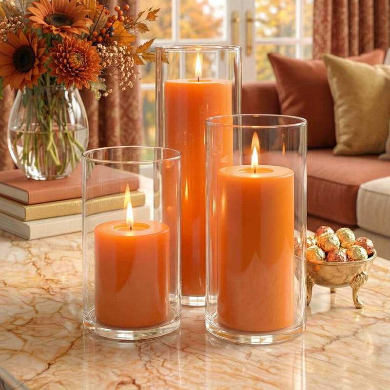 Richland Pillar Candle 6" & Eastland Cylinder Holder 7.5" inch Set of 12 - Orange - thumbnail number 7