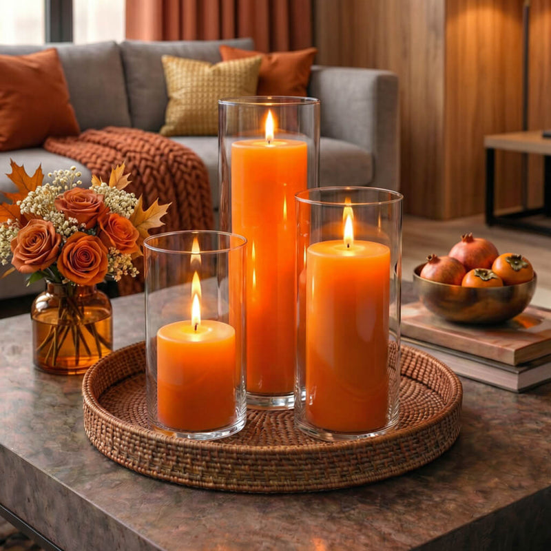 Richland Pillar Candles & Cylinder Vases Set of 3 - Orange - thumbnail number 4