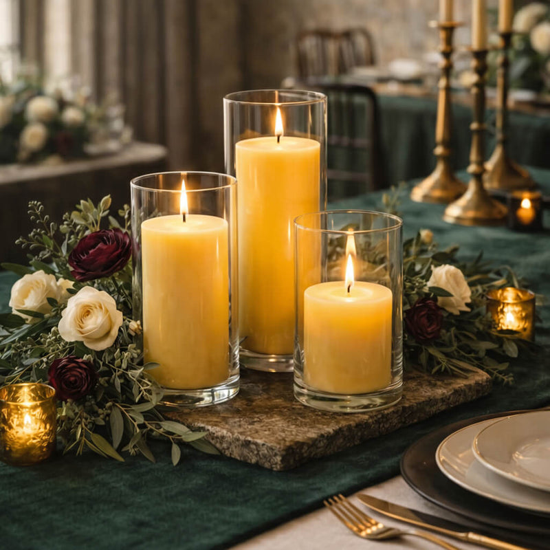 Richland Pillar Candles & Cylinder Vases Set of 12 - Yellow - thumbnail number 4