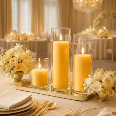 Richland Pillar Candles & Cylinder Vases Set of 3 - Yellow - thumbnail number 6