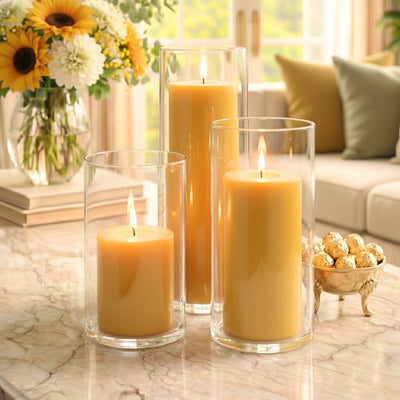Richland Pillar Candles & Cylinder Vases Set of 3 - Yellow - thumbnail number 3