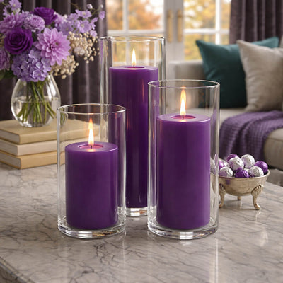 Richland Pillar Candles & Cylinder Vases Set of 12 - Purple - thumbnail number 6