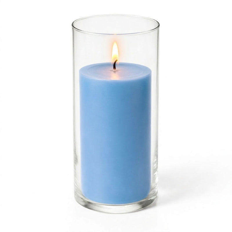 Richland Pillar Candle 6" & Eastland Cylinder Holder 7.5" inch Set of 12 - Light Blue - thumbnail number 2