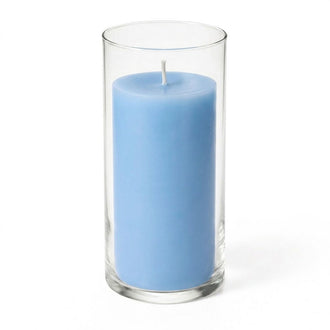 Richland Pillar Candle 6" & Eastland Cylinder Holder 7.5" inch Set of 12 - Light Blue
