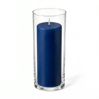 Richland Pillar Candle 9" & Eastland Cylinder Holder 10.5" Set of 12 - Navy Blue