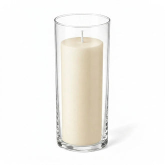 Richland Pillar Candle 9" & Eastland Cylinder Holder 10.5" Set of 12 - Light Ivory