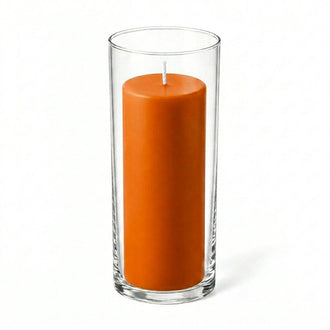 Richland Pillar Candle 9" & Eastland Cylinder Holder 10.5" Set of 12 - Orange