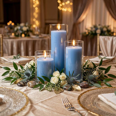 Richland Pillar Candles & Cylinder Vases Set of 12 - Light Blue - thumbnail number 6