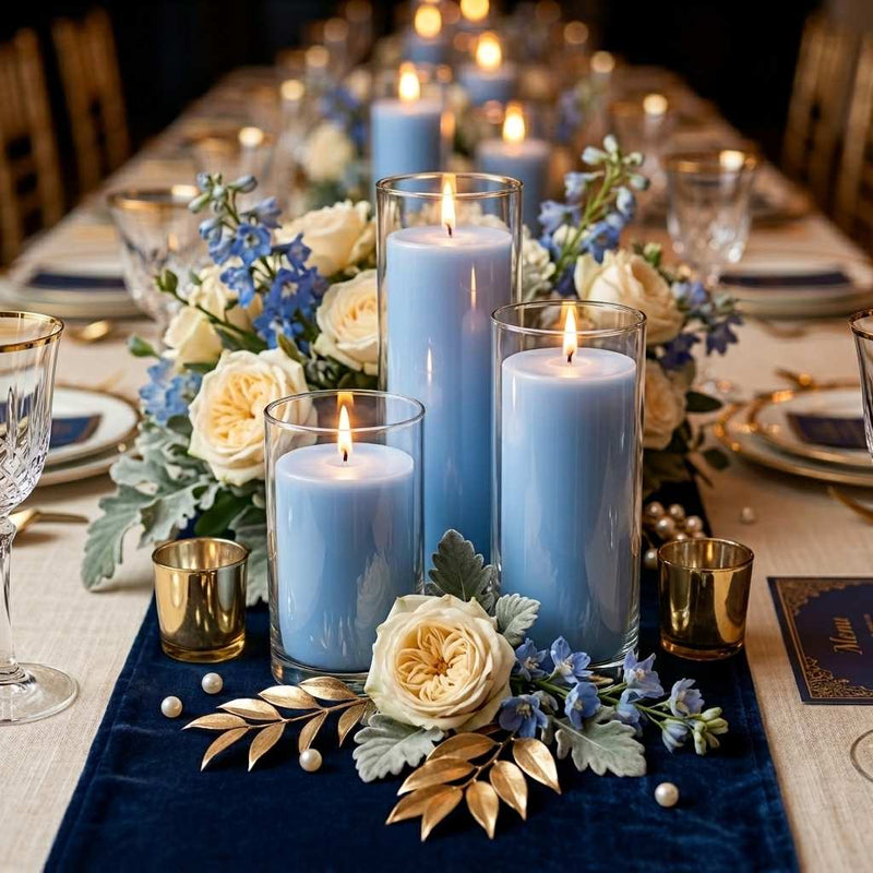 Richland Pillar Candles & Cylinder Vases Set of 12 - Light Blue - thumbnail number 5