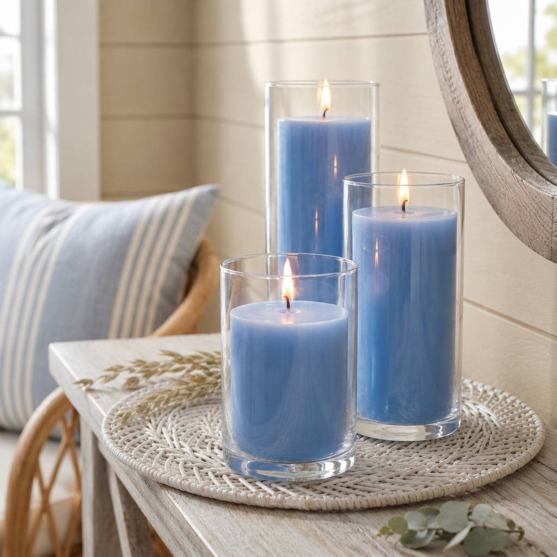 Richland Pillar Candles & Cylinder Vases Set of 12 - Light Blue - thumbnail number 4