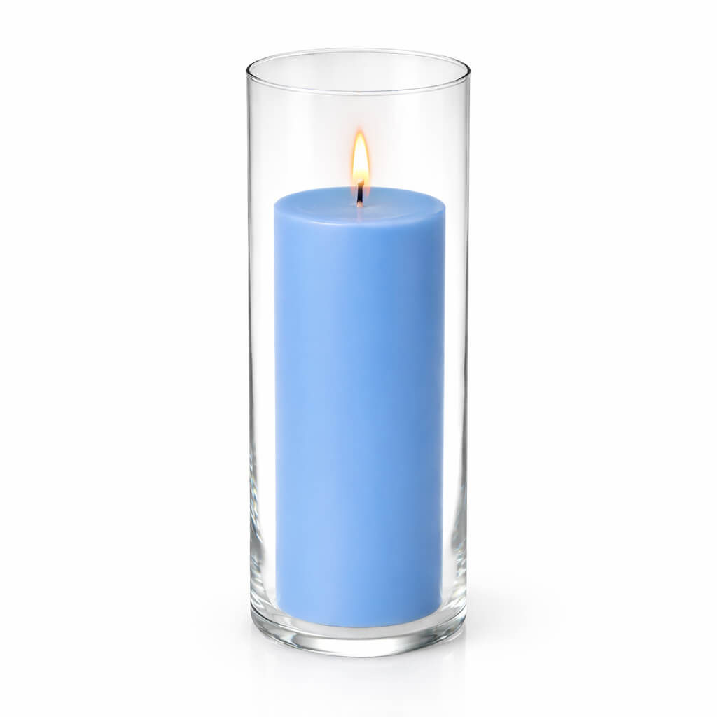 Richland Pillar Candle 9" & Eastland Cylinder Holder 10.5" Set of 12 (Choose your Color)