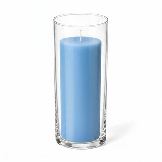 Richland Pillar Candle 9" & Eastland Cylinder Holder 10.5" Set of 12 - Light Blue
