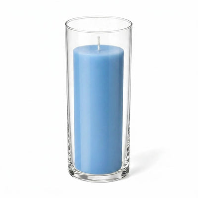 Richland Pillar Candle 9" & Eastland Cylinder Holder 10.5" Set of 12 - Light Blue