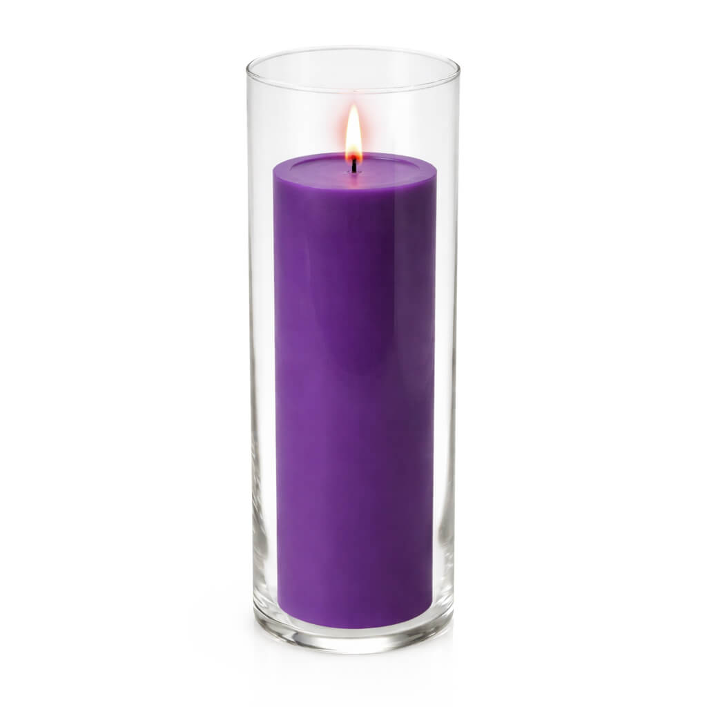 Richland Pillar Candle 9" & Eastland Cylinder Holder 10.5" Set of 12 (Choose your Color)