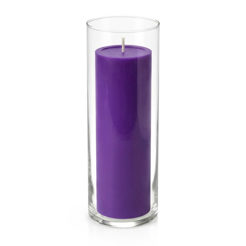 Richland Pillar Candle 9" & Eastland Cylinder Holder 10.5" Set of 12 (Choose your Color)